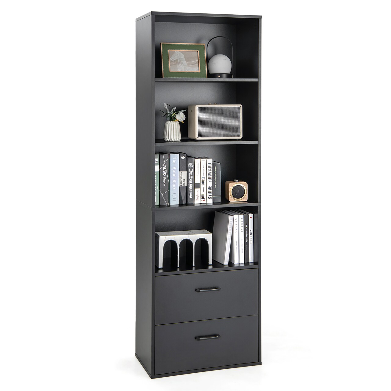 Costway 6-Tier Tall Bookshelf Freestanding Modern Bookcase Black Storage Cabinet White/Black